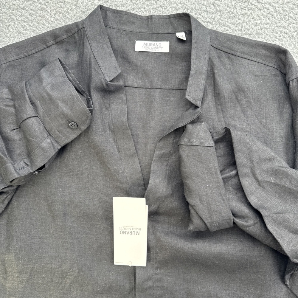 Murano Baird McNutt Linen Shirt Mens XLT Mandarin Collar Long Roll Sleeve Black